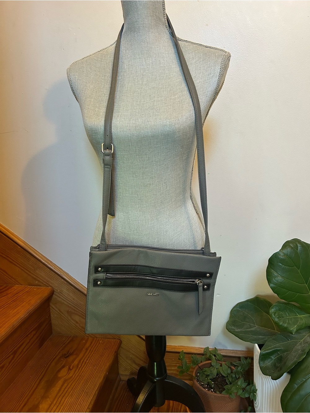 Nine West Gray Pebbled Leather Crossbody Bag